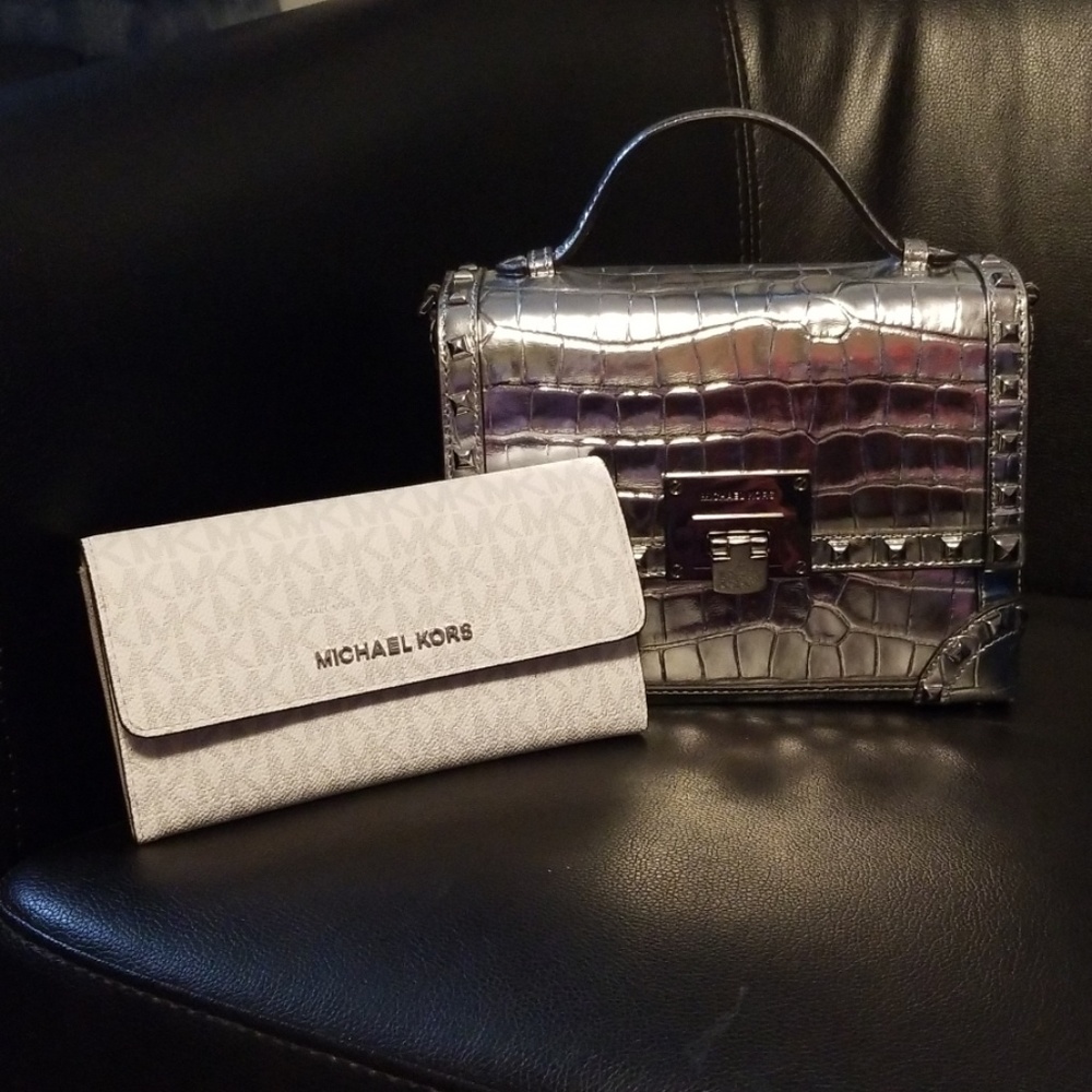 Michael Kors Embossed Leather Trunk Bag + Wallet